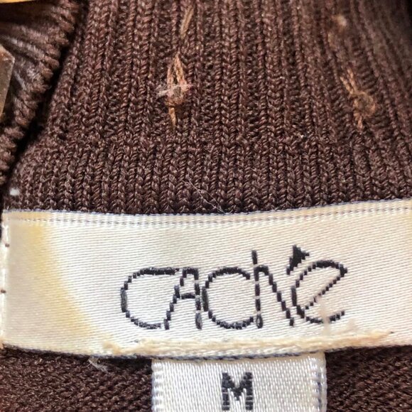 New CACHE Sleeveless Chocolate Knit Top with a Gold Jeweled Mock-neck M - Picture 4 of 6